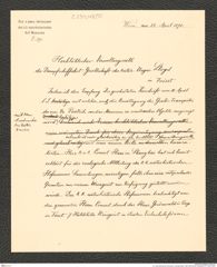 k.k. naturhistorisches Hofmuseum, Intendanzakten 1885-1896 (Hauer), Aktenzahl Z.271/1890, Seite 1